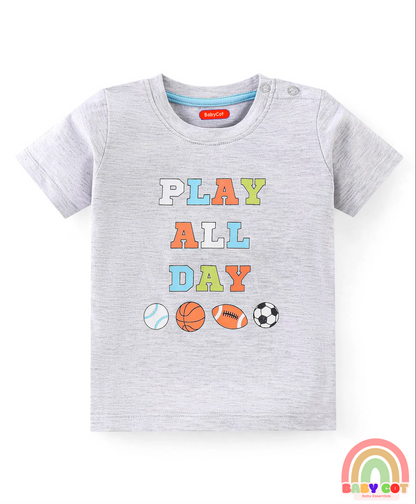 Cotton Knit Half Sleeves T-Shirts with Football Graphics Print Pack of 5 - Blue Green & Grey