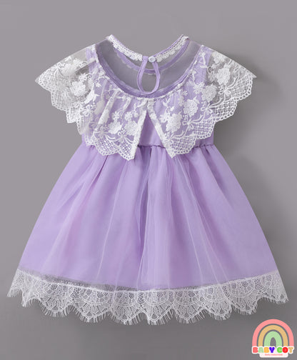 Sleeveless Mesh Frock with Floral Corsage - Purple