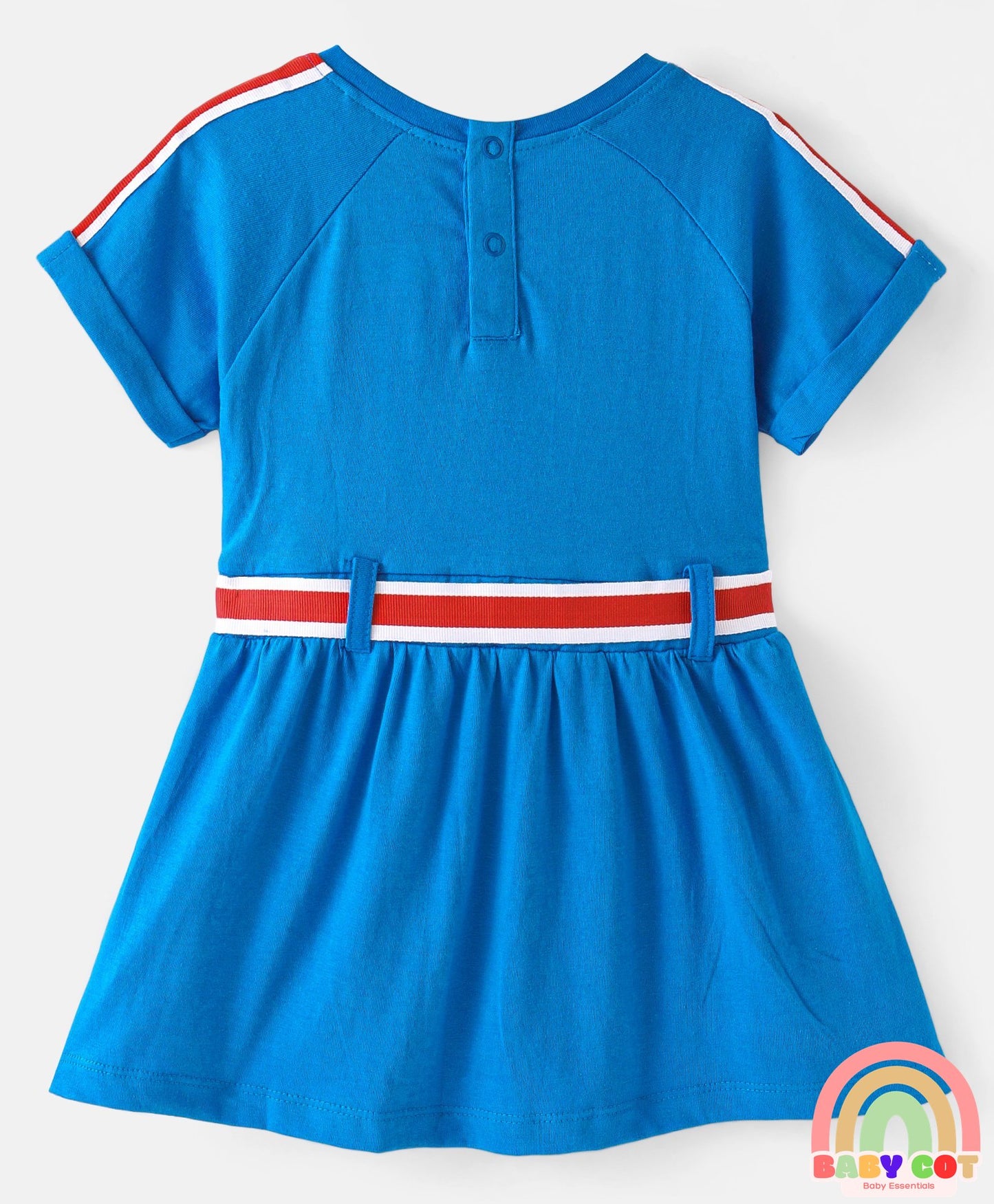 Cotton Half Sleeves Frock with Fanny Pack & Minnie Mouse Print - Blue