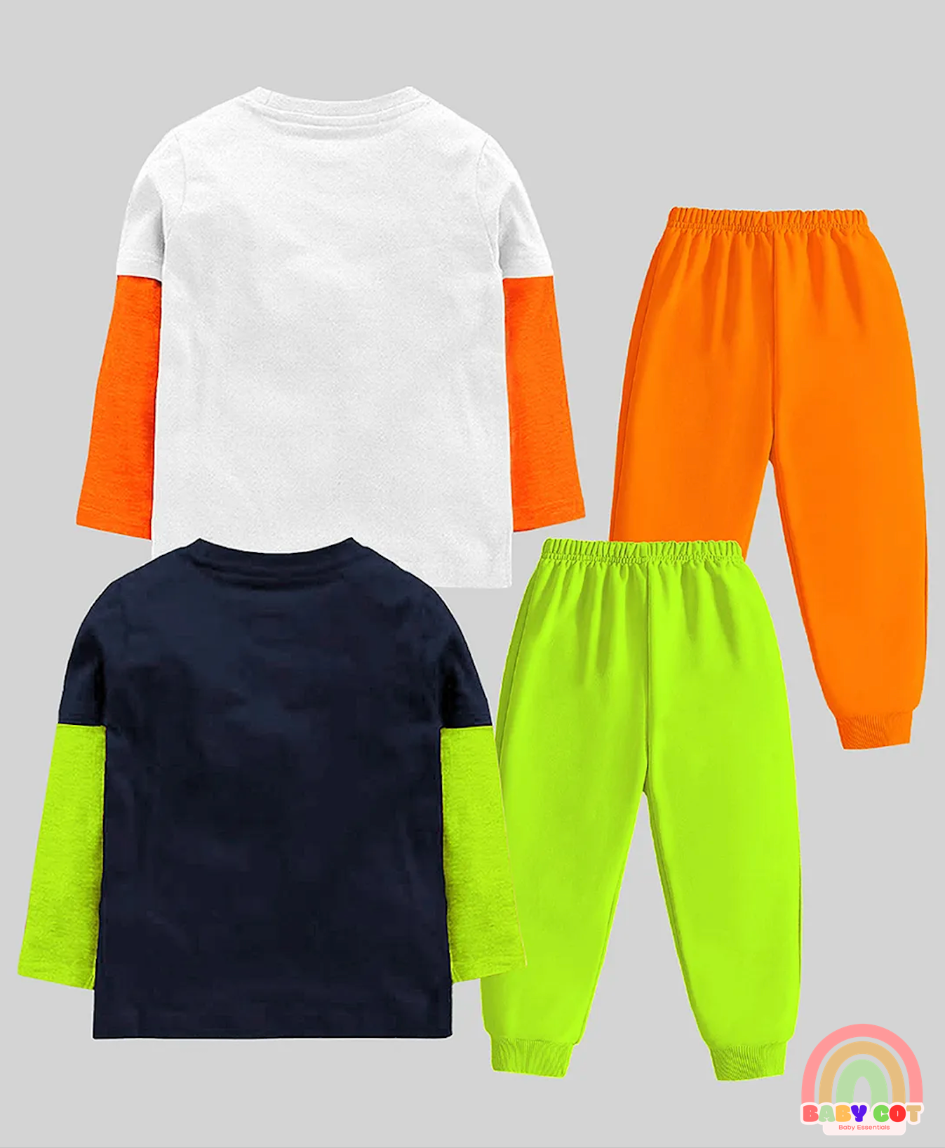 Pack Of 2 Full Doctor Sleeves Animals & Space Theme Printed Coordinating Tees & Joggers Set - Black Orange White & Green