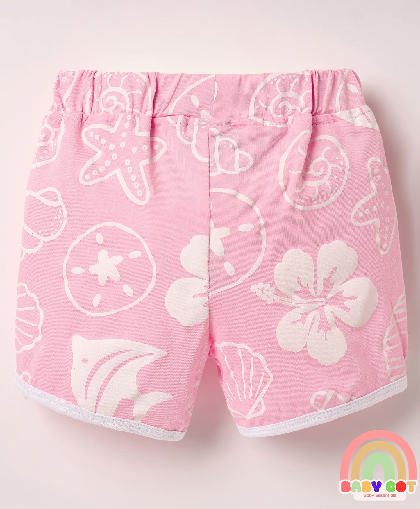 100% Cotton Knee Length Skorts With Beach Theme Print - Pink