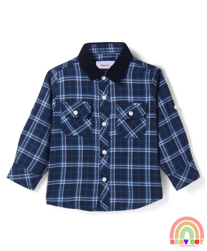 Cotton Woven Full Sleeves Checkered Shirt - Navy Blue