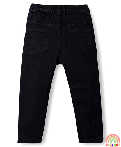 Denim Full Length Washed Jeans With Stretch - Black