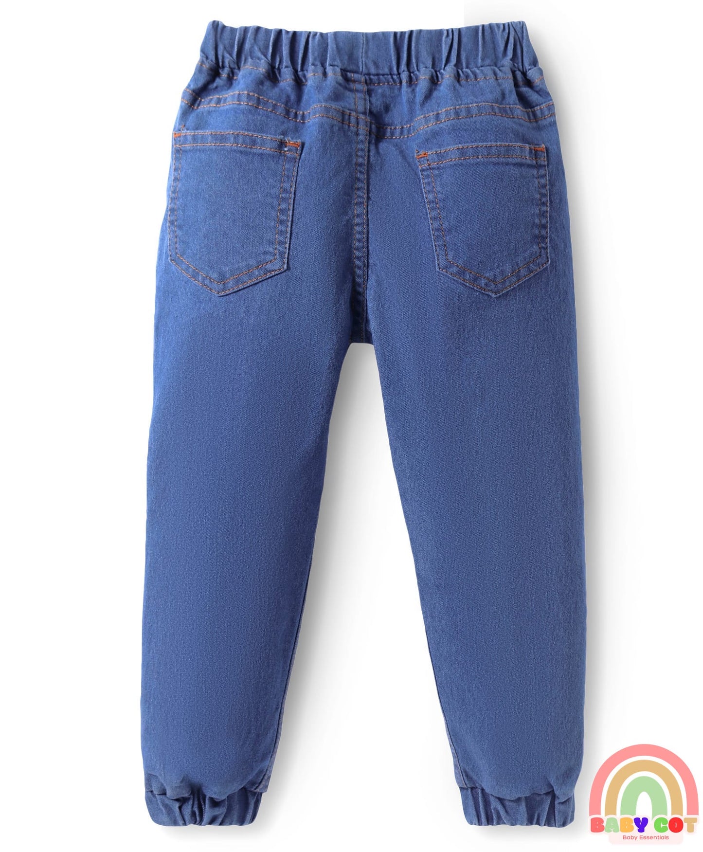Full Length Washed Denim Jeans With Stretch - Medium Blue