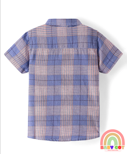 100% Cotton Woven Half Sleeves Checks Shirt- Blue