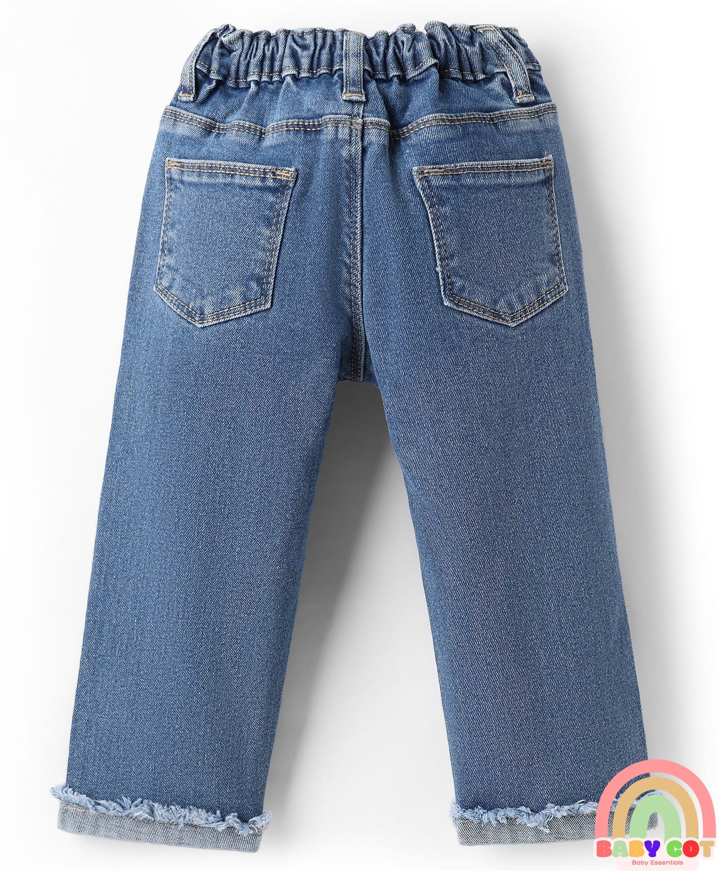 Full Length Washed Denim Jeans With Sequin Detailing & Stretch - Blue