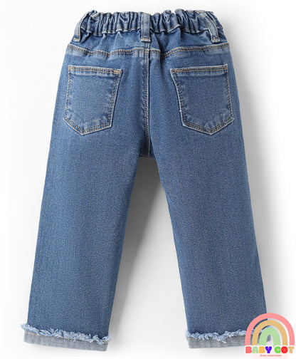 Full Length Washed Denim Jeans With Sequin Detailing & Stretch - Blue