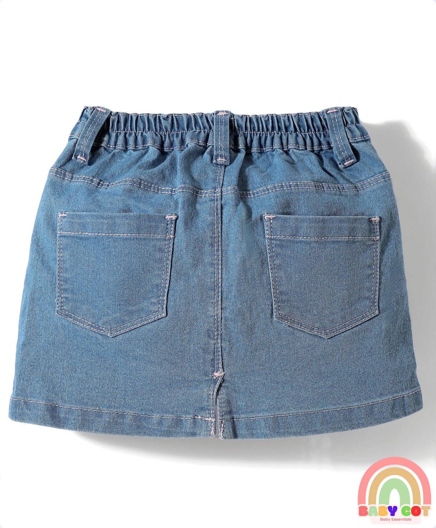 Mid Thigh Denim Washed Skirt With Stretch - Light Blue