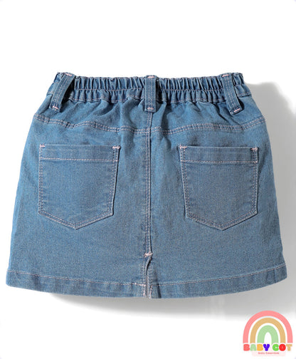 Mid Thigh Denim Washed Skirt With Stretch - Light Blue
