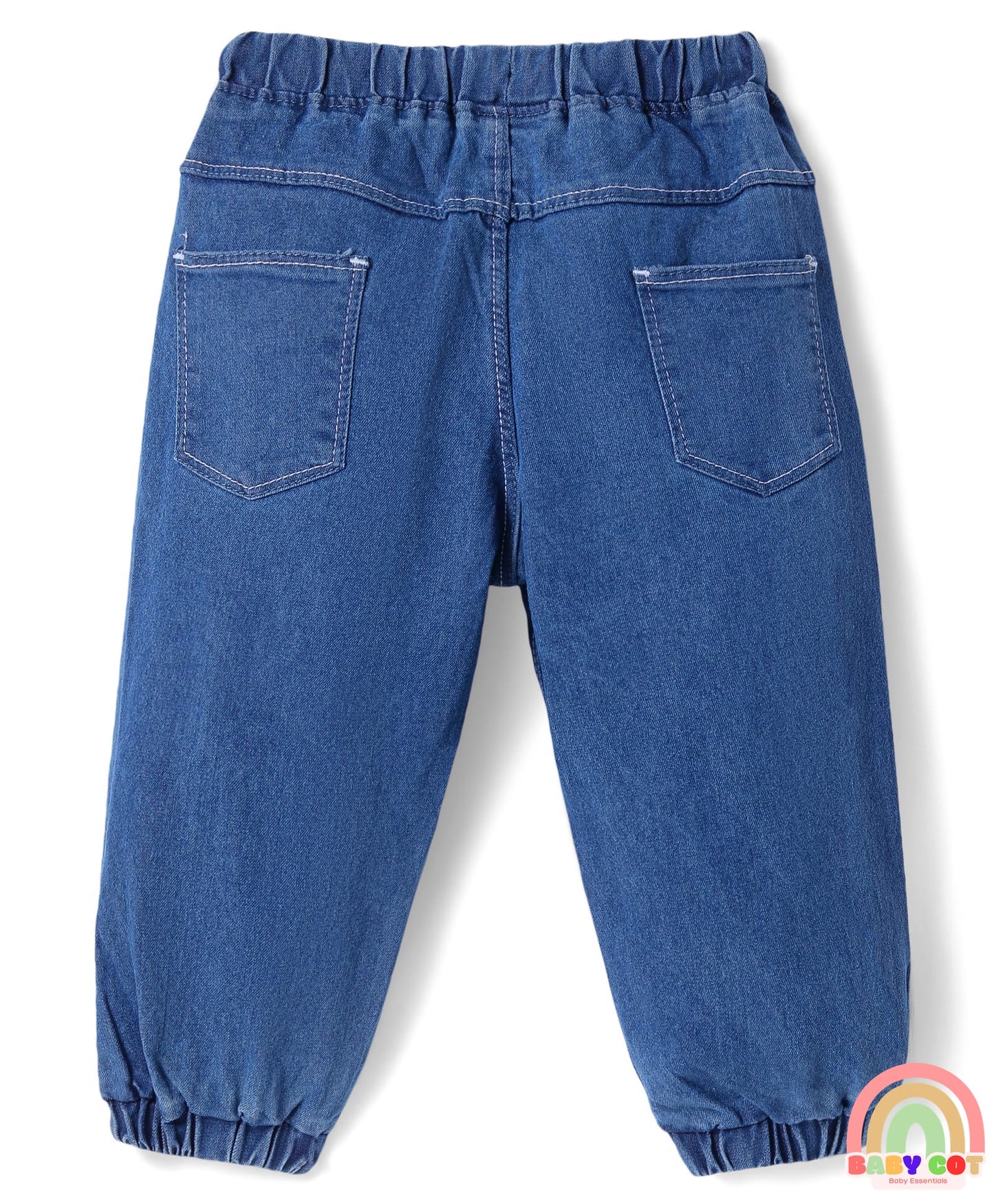 Full Length Washed Denim Jeans With Stretch - Medium Blue