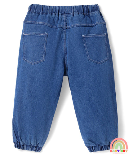 Full Length Washed Denim Jeans With Stretch - Medium Blue