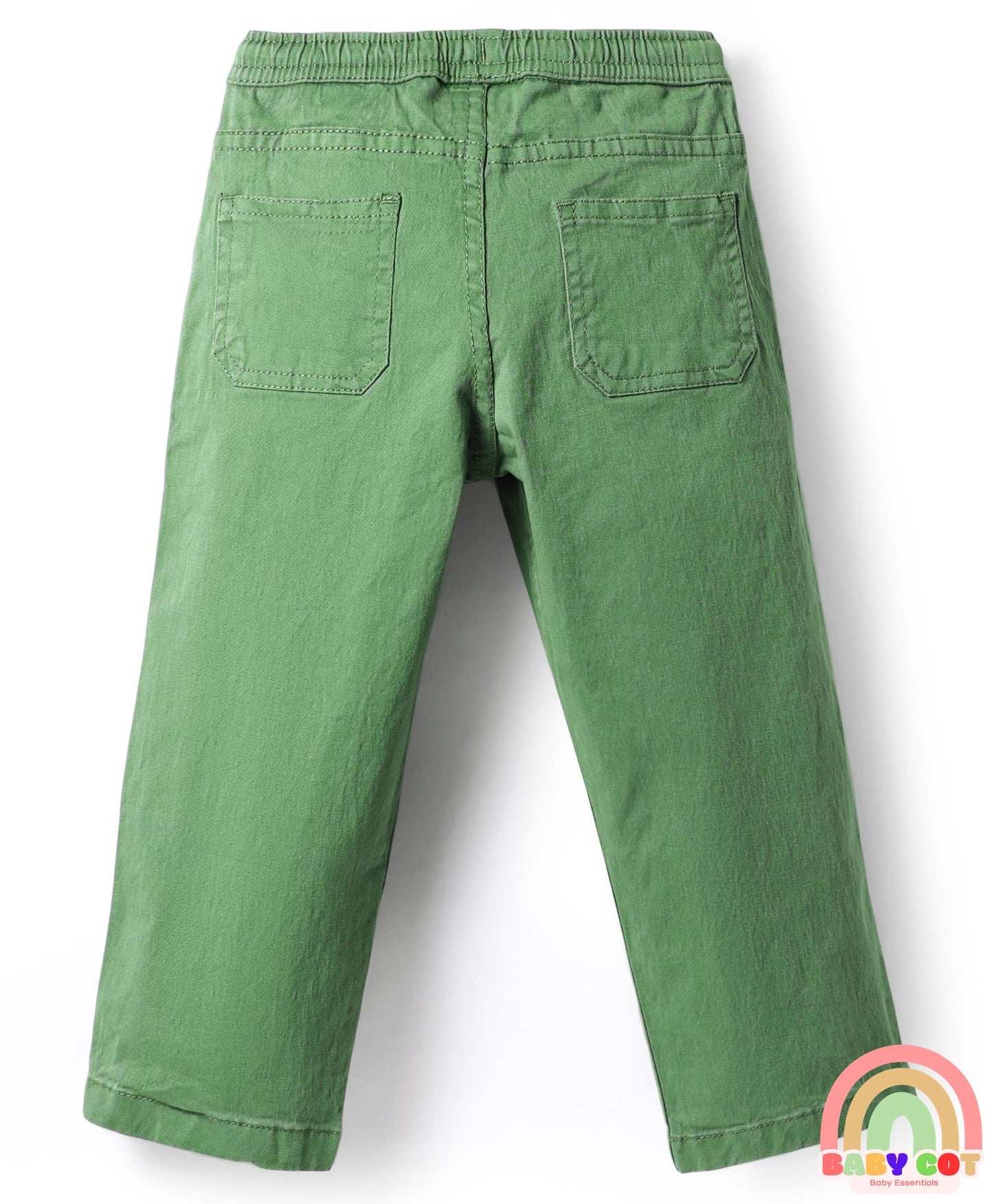 Twill Woven Full Length Trouser with Stretch & Floral Embroidery - Green