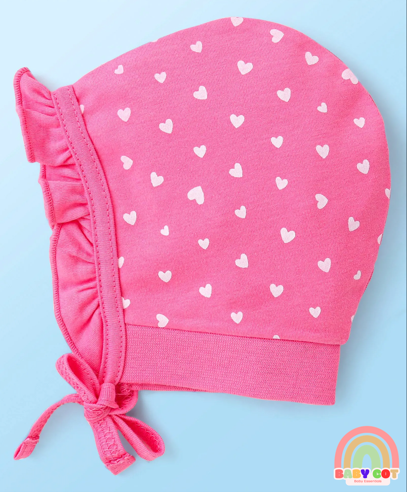 100% Cotton Interlock Knit Caps With Hearts & Floral Print Pack of 2 - Pink & White