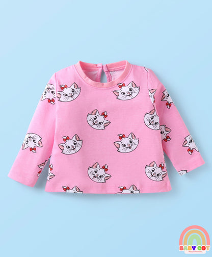 Single Jersey Knit Full Sleeves T-Shirts With Aristocats Marie Graphics Pack Of 3 - Pink Red & White