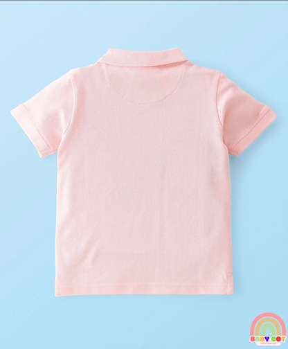 Cotton Knit Half Sleeves Polo T-Shirt Solid Colour - Peach