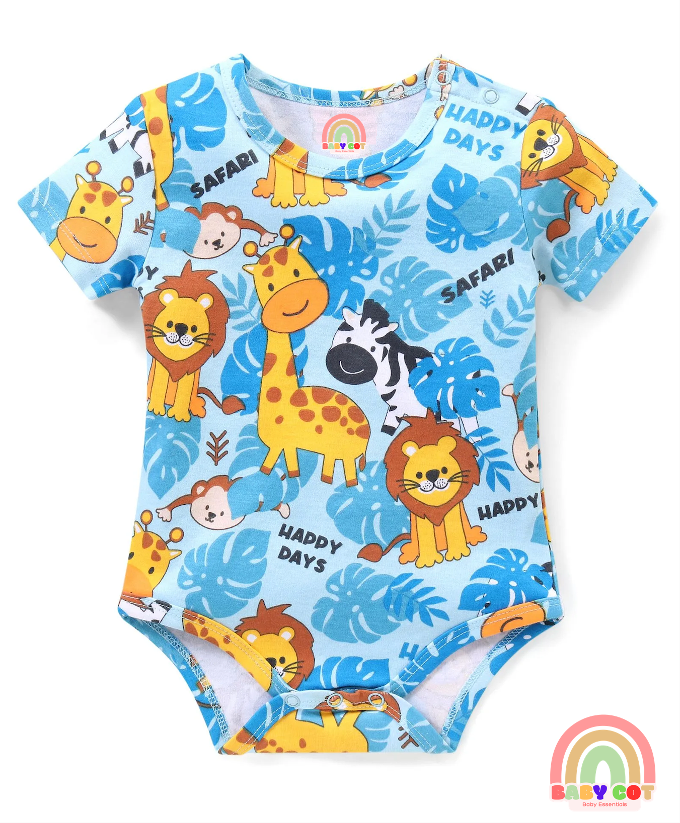100% Cotton Knit Half Sleeves Onesies With Animal Print Pack of 3 - Multicolor