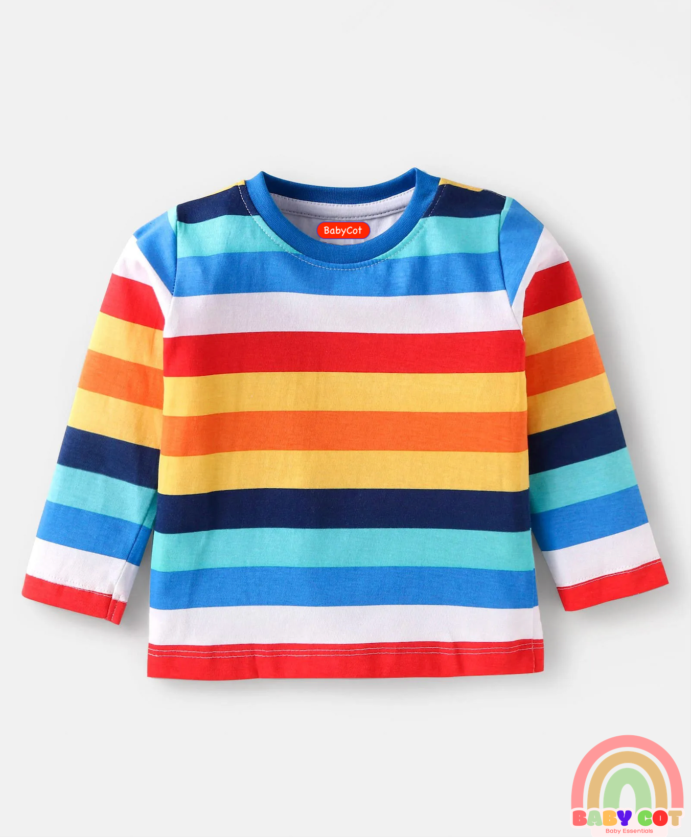 Cotton Knit Full Sleeves T-Shirts With Stripes Text & Animal Print Pack Of 7 - Blue Yellow Orange