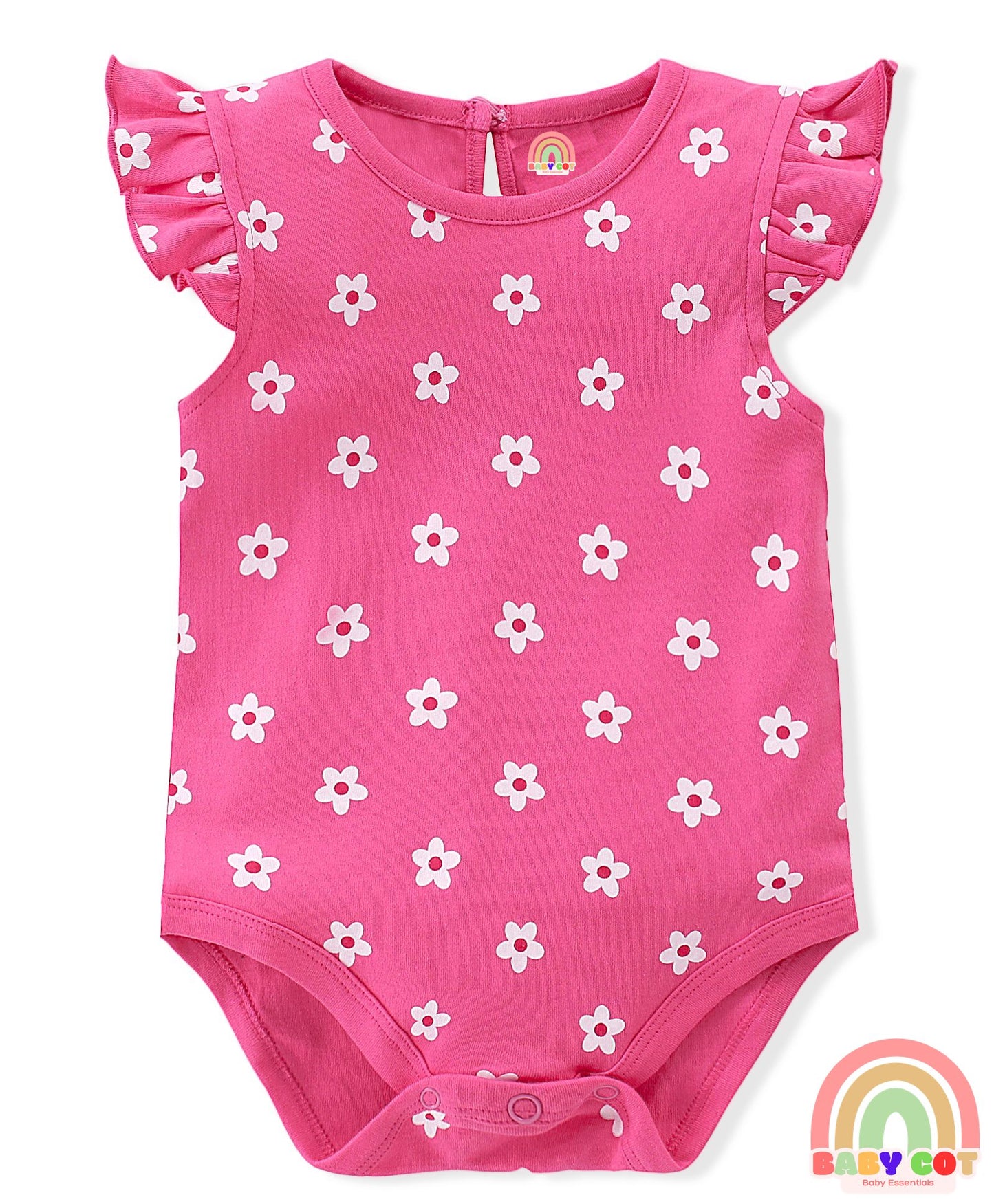 100% Cotton Knit Sleeveless with Frill Detailing Onesie Pack of 3 Text & Floral Print - Mutlicolour