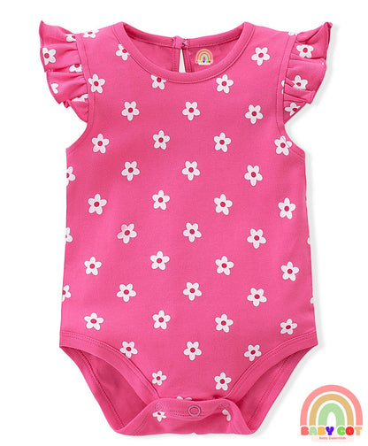 100% Cotton Knit Sleeveless with Frill Detailing Onesie Pack of 3 Text & Floral Print - Mutlicolour
