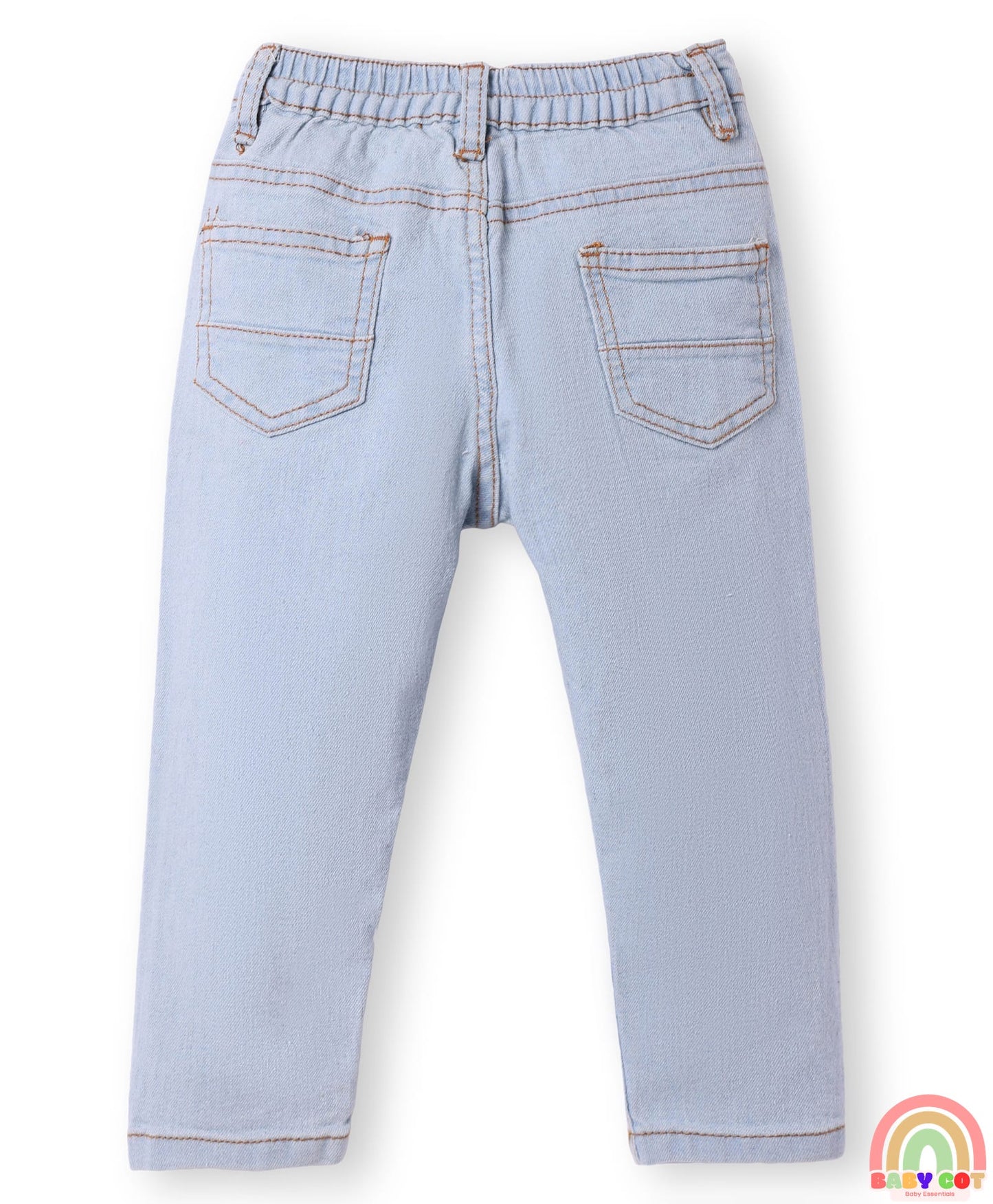 Full Length Washed Denim Stretch Jeans - Light Blue