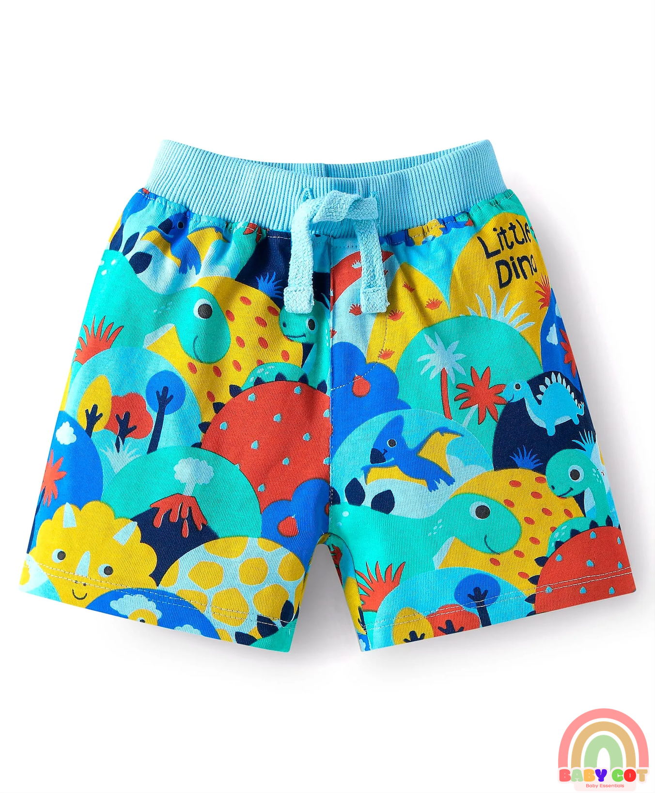 Single Jersey Knit Shorts with Stripes & Dino Print of 3 - Blue & Red