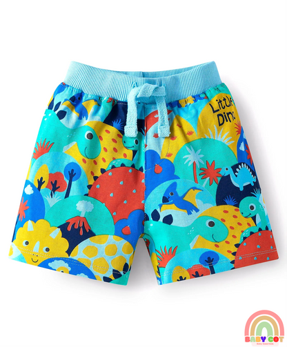 Single Jersey Knit Shorts with Stripes & Dino Print of 3 - Blue & Red