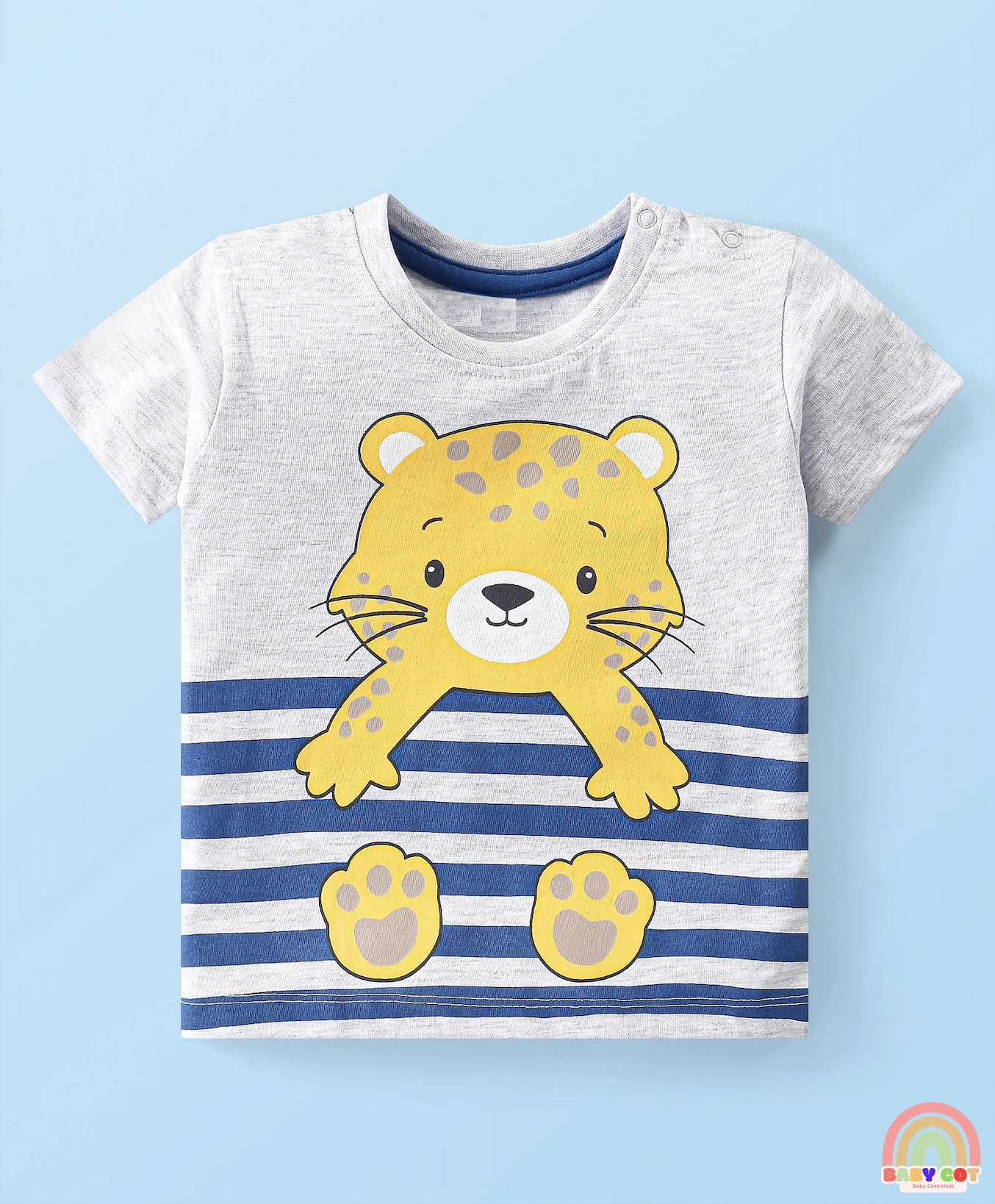 Cotton Knit Half Sleeves Leopard Printed T-Shirt & Shorts Set - White & Yellow