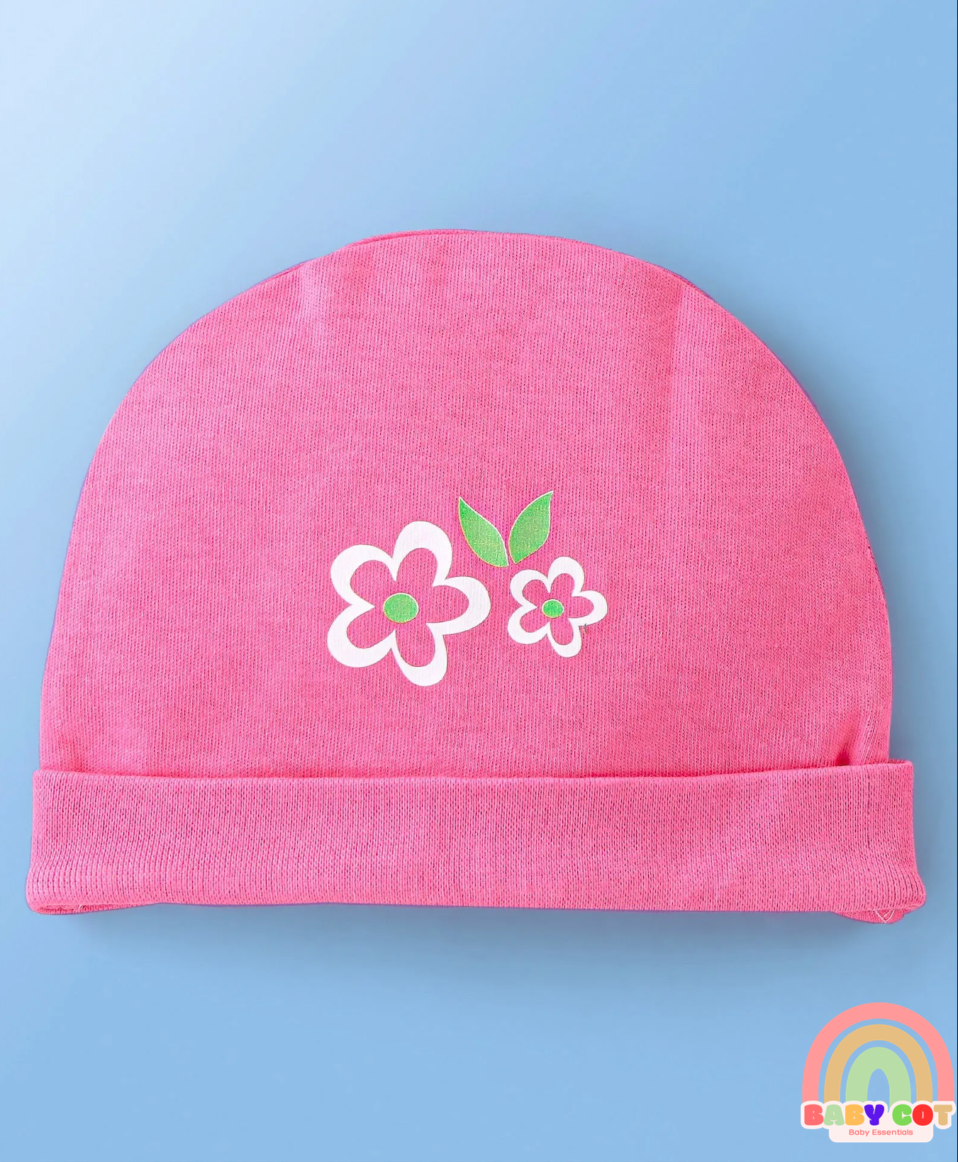100% Cotton Knit Cap Mittens & Booties Set Floral Print Pack of 2 Pink & White - Diameter 12 cm