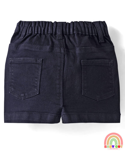 Mid Thigh Length Denim Skirt with Fruit Embroidery - Black