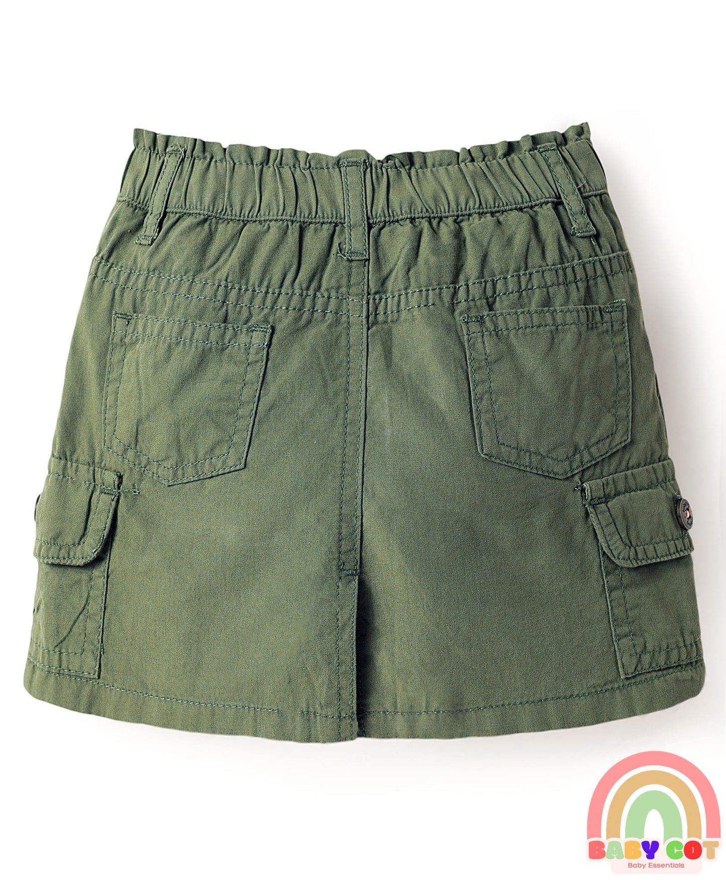 Twill Woven Mid Thigh Solid Color Skorts with Stretch - Olive Green