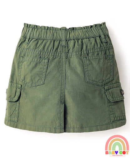 Twill Woven Mid Thigh Solid Color Skorts with Stretch - Olive Green
