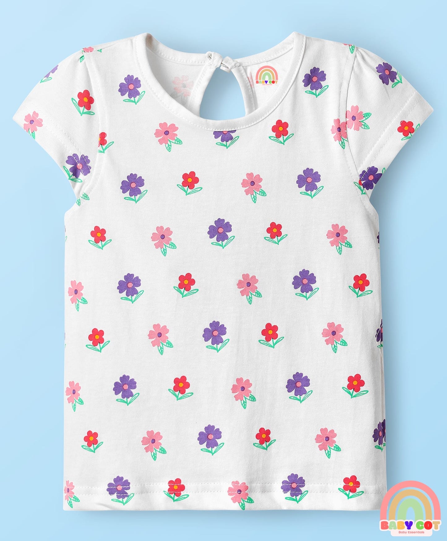 Cotton Knit Half Sleeves T-Shirts With Tropical Print Pack Of 3 -Purple & Pink