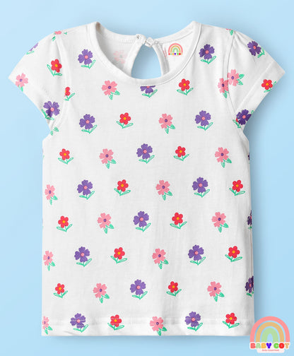 Cotton Knit Half Sleeves T-Shirts With Tropical Print Pack Of 3 -Purple & Pink