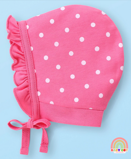 100% Cotton Cap with Knot Polka Dot & Bear Print Pack of 2 - Pink