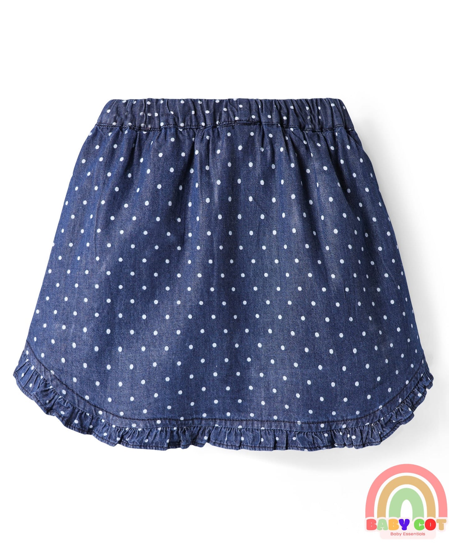 100% Cotton Woven Skorts with Frill Design & Bow Applique Polka Dots Print - Navy