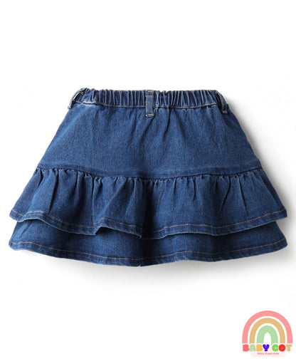 Denim Mid Thigh Washed Skirt - Navy Blue