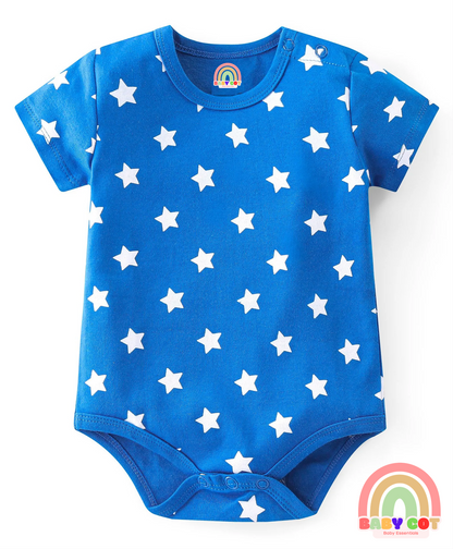 100% Cotton Knit Half Sleeves Onesies with Star & Dino Print Pack of 3 - Blue Yellow & Red
