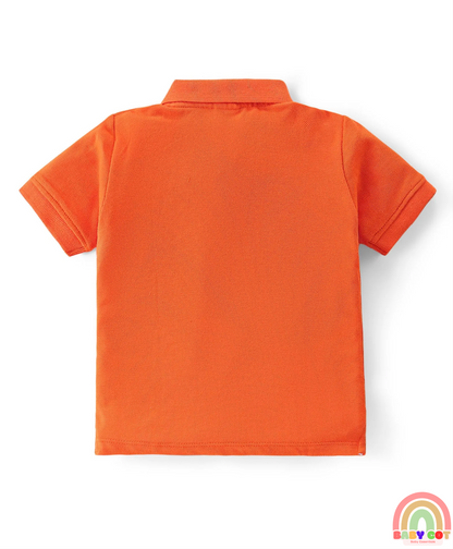 100% Cotton Knit Half Sleeves Polo T-Shirt With Solid Colour - Orange