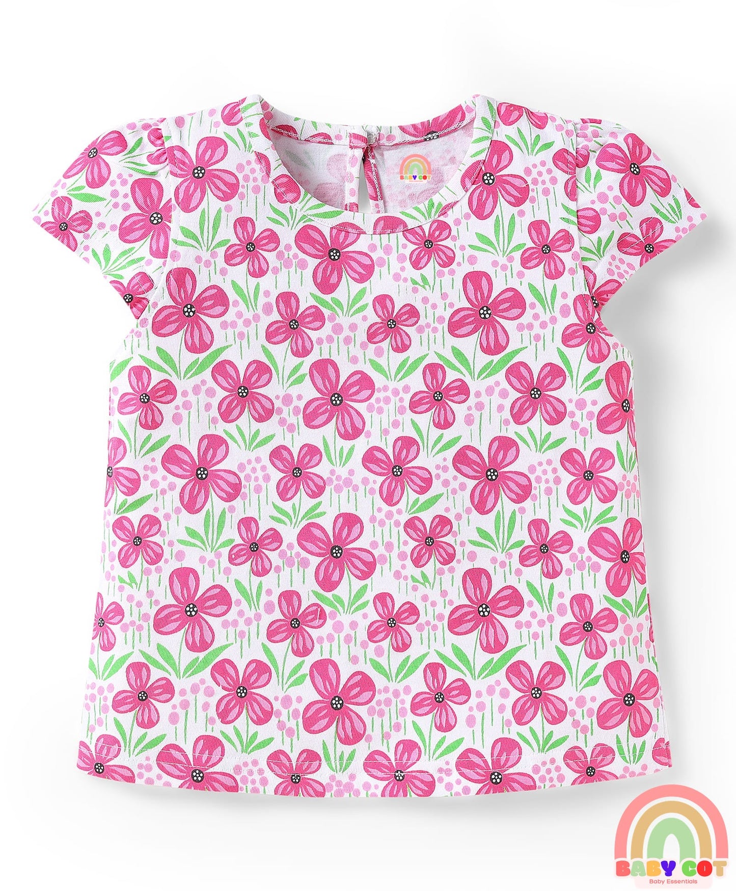 Cotton Knit Half Sleeves T-Shirts With Polka Dot & Floral Print Pack Of 3 - Pink & Light Green