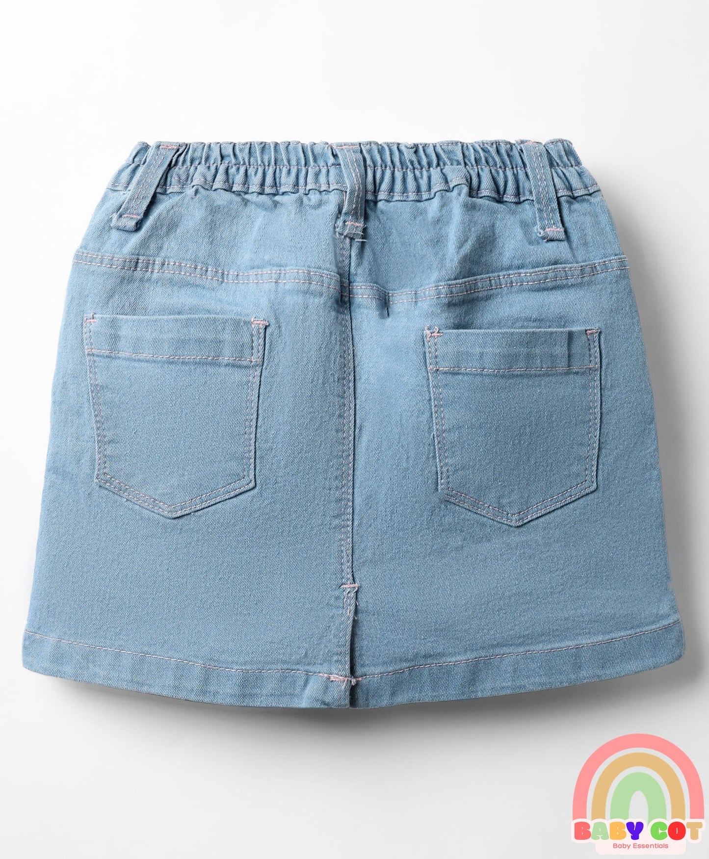 Mid Thigh Denim Washed Skirt With Stretch - Blue
