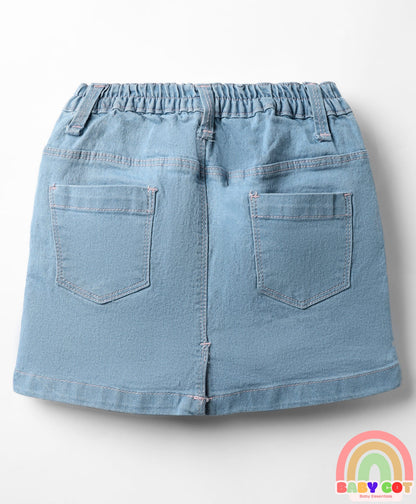 Mid Thigh Denim Washed Skirt With Stretch - Blue