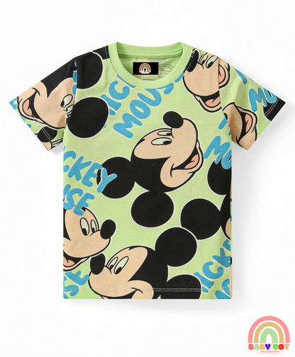 Single Jersey Knit Half Sleeves T-Shirt And Shorts Set Printed - Green
