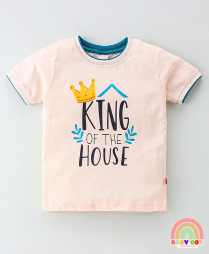 100% Cotton Knit Half Sleeves T-Shirt & Shorts Set with Text Print - Blue