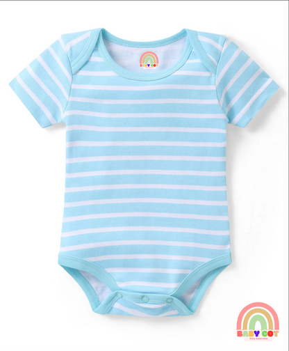 100% Cotton Knit Half Sleeves Onesies with Striped & Dino Print Pack of 3 - Multicolour