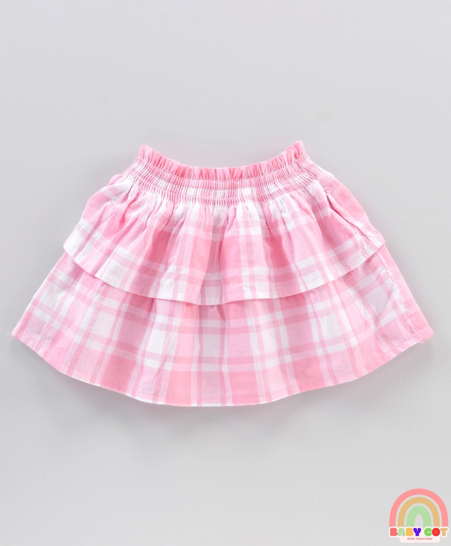 Mid Thigh Length Umbrella Cut Checked Skirt - Pink