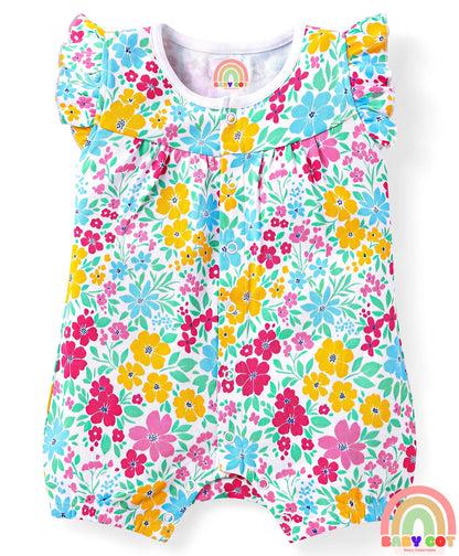 100% Cotton Knit Frill Sleeves Romper with Polka Dots & Floral Print Pack of 2 - Pink & White