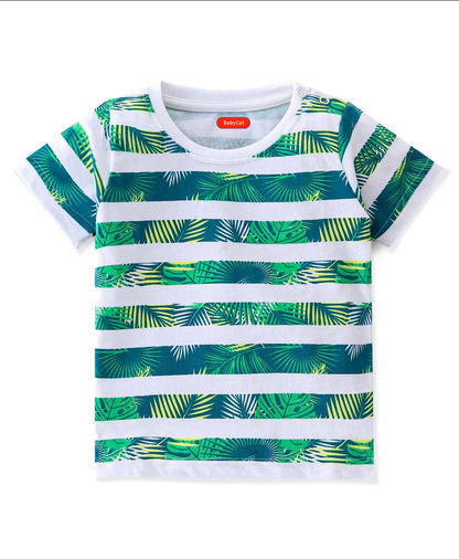 Cotton Knit Half Sleeves T-Shirts Tropical Graphic Print Pack of 3 - Blue & Green