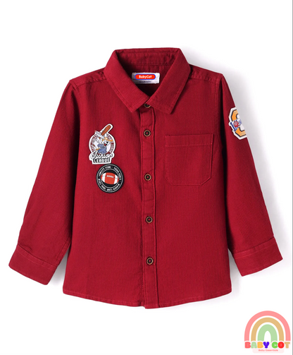 Cotton Woven Full Sleeves Shirt with Text Patch Detailing - Red