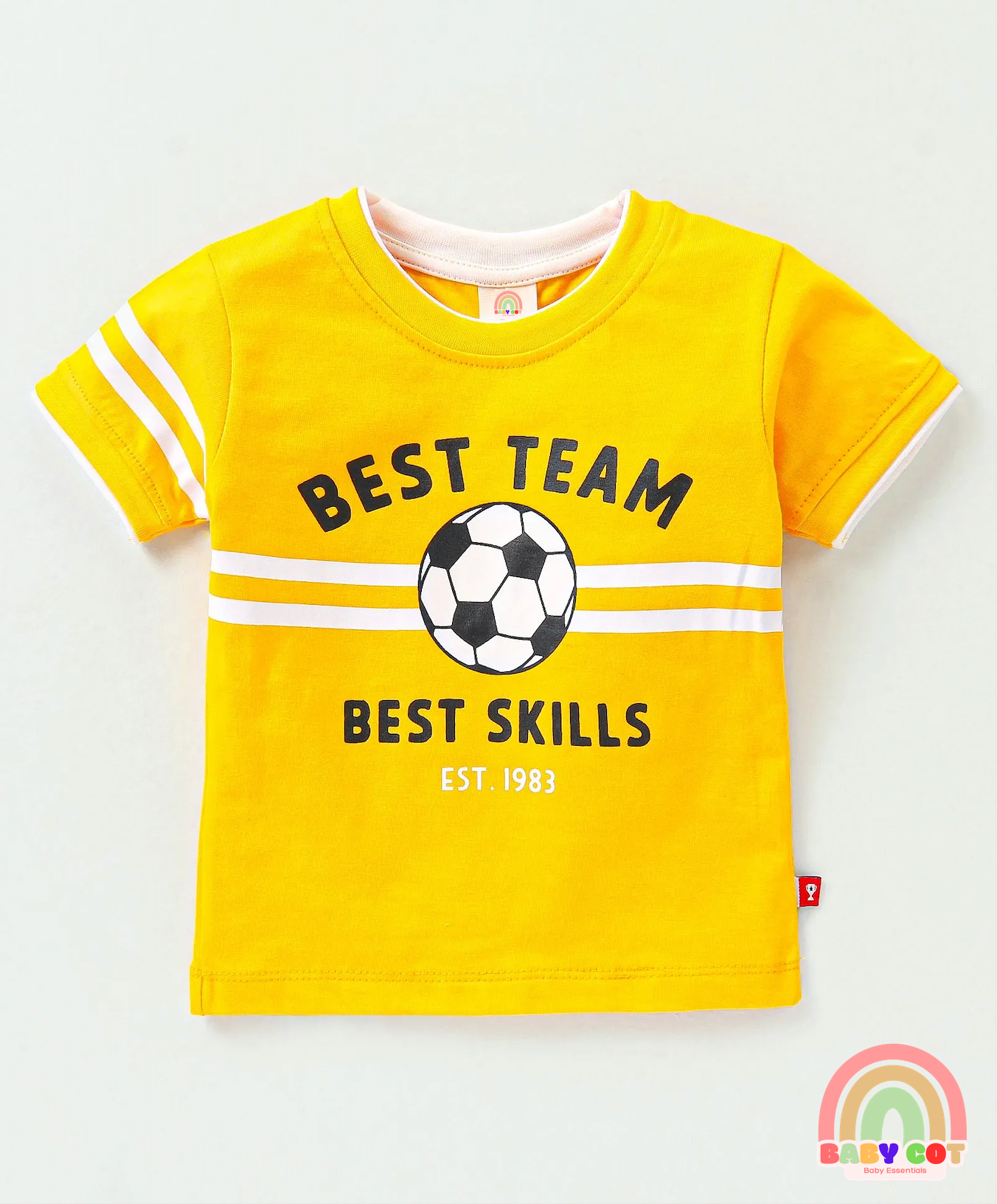 100% Cotton Half Sleeves T-Shirt and Shorts Football Print - Yellow