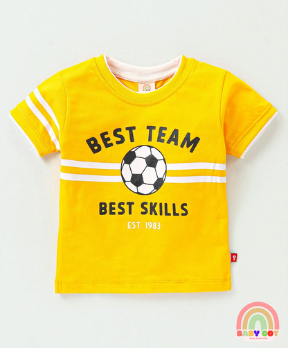 100% Cotton Half Sleeves T-Shirt and Shorts Football Print - Yellow